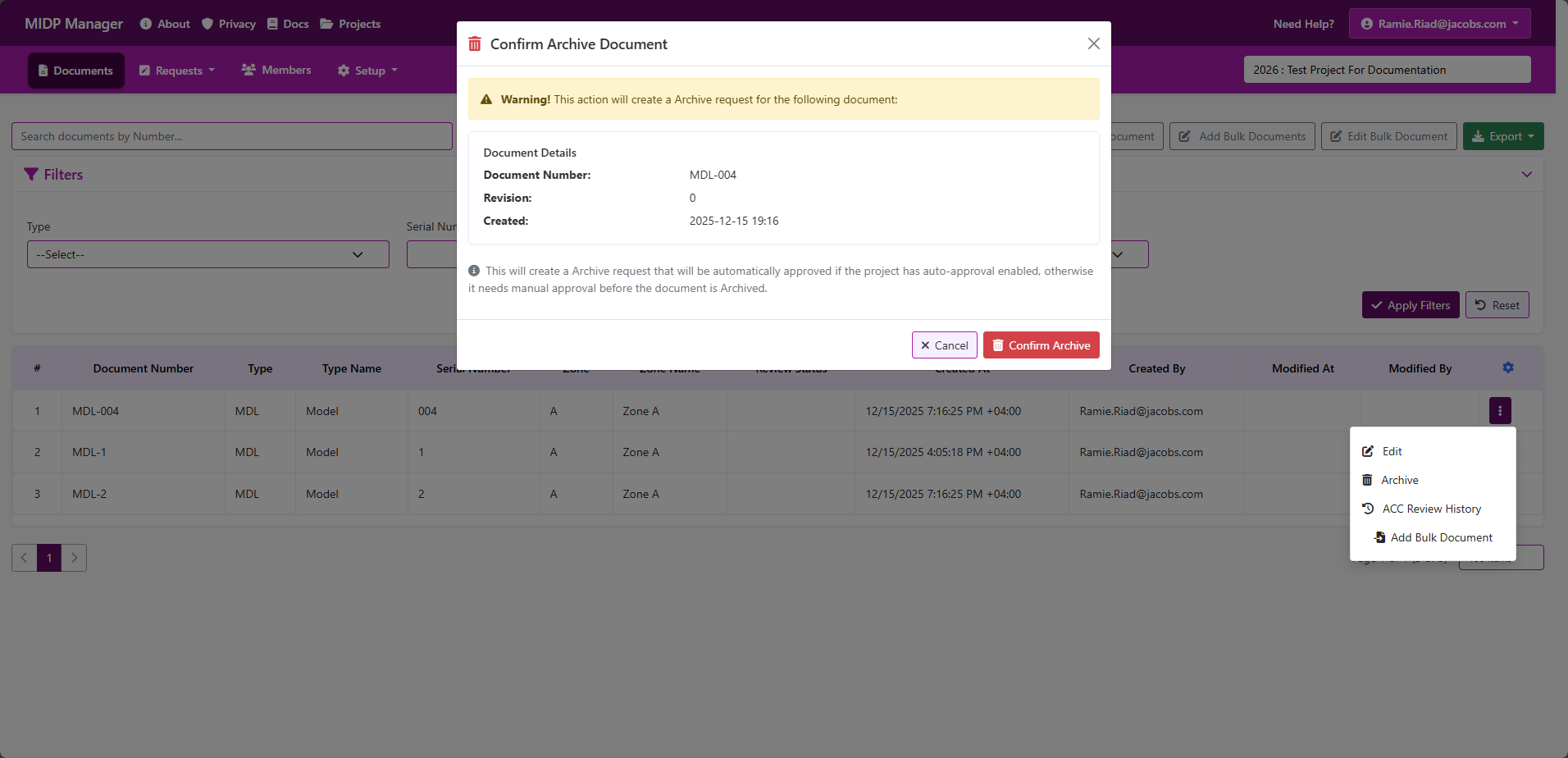 Archive confirmation modal