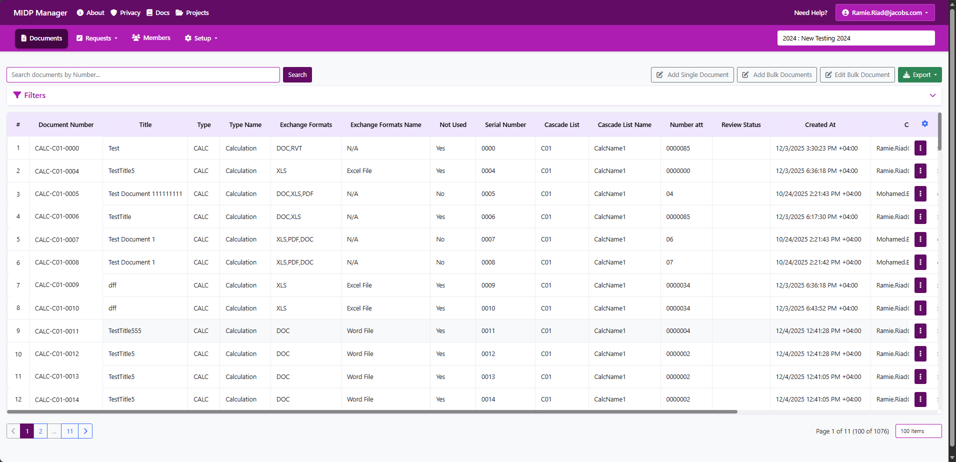 Document Filters card showing filter controls for various attributes