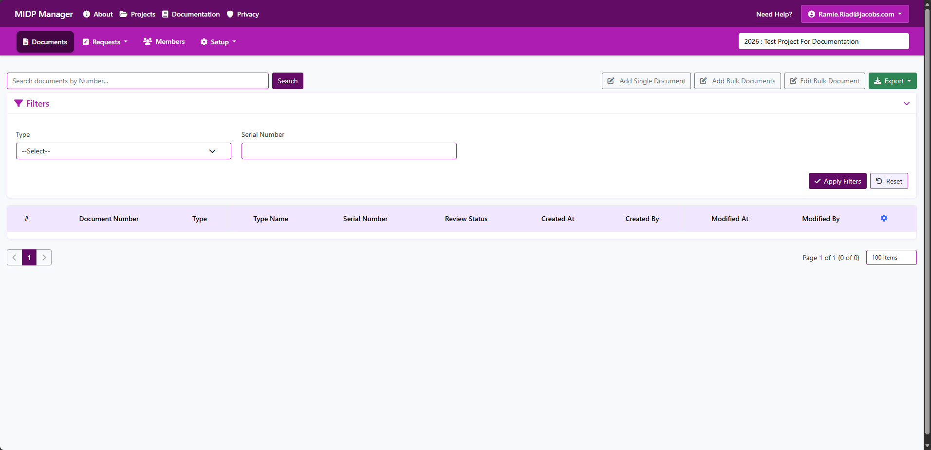 Project Members page showing list of members and role controls
