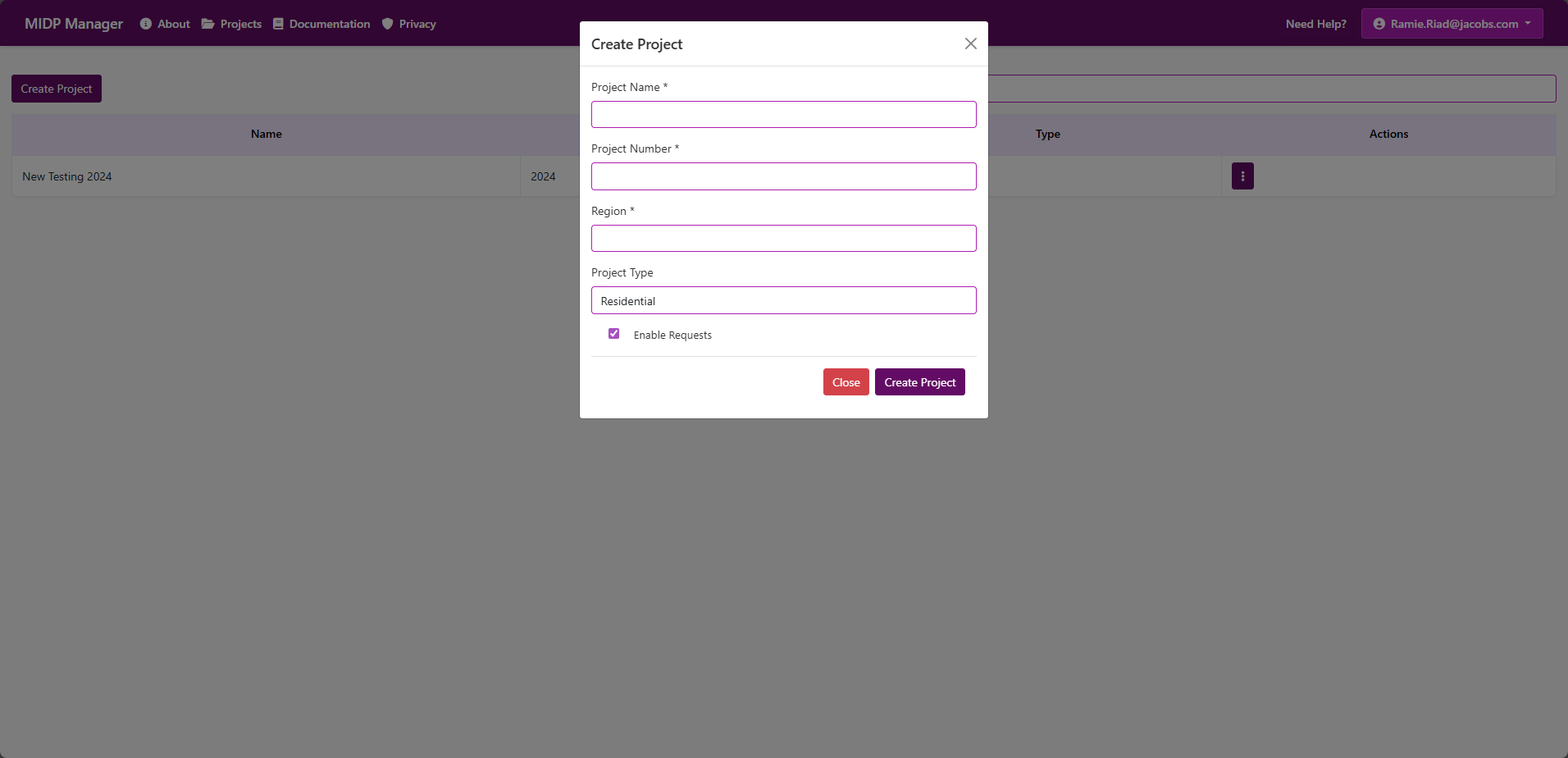 Project created success notification