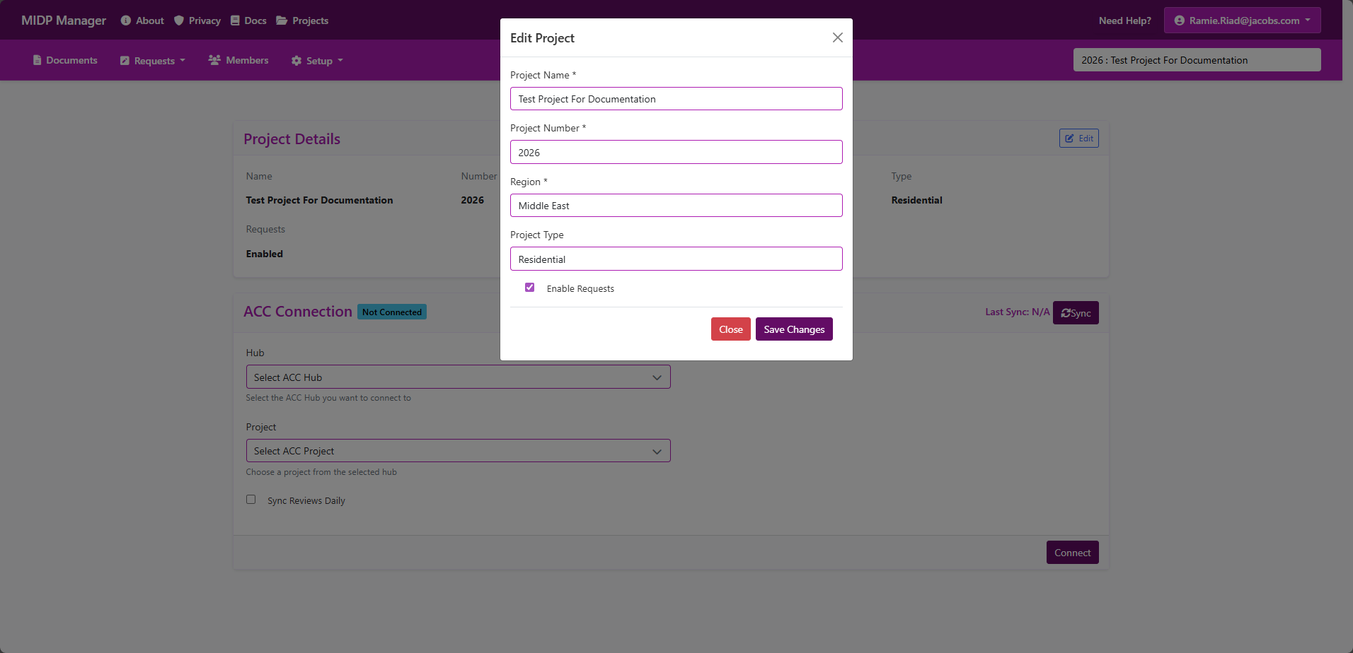 Create Document form