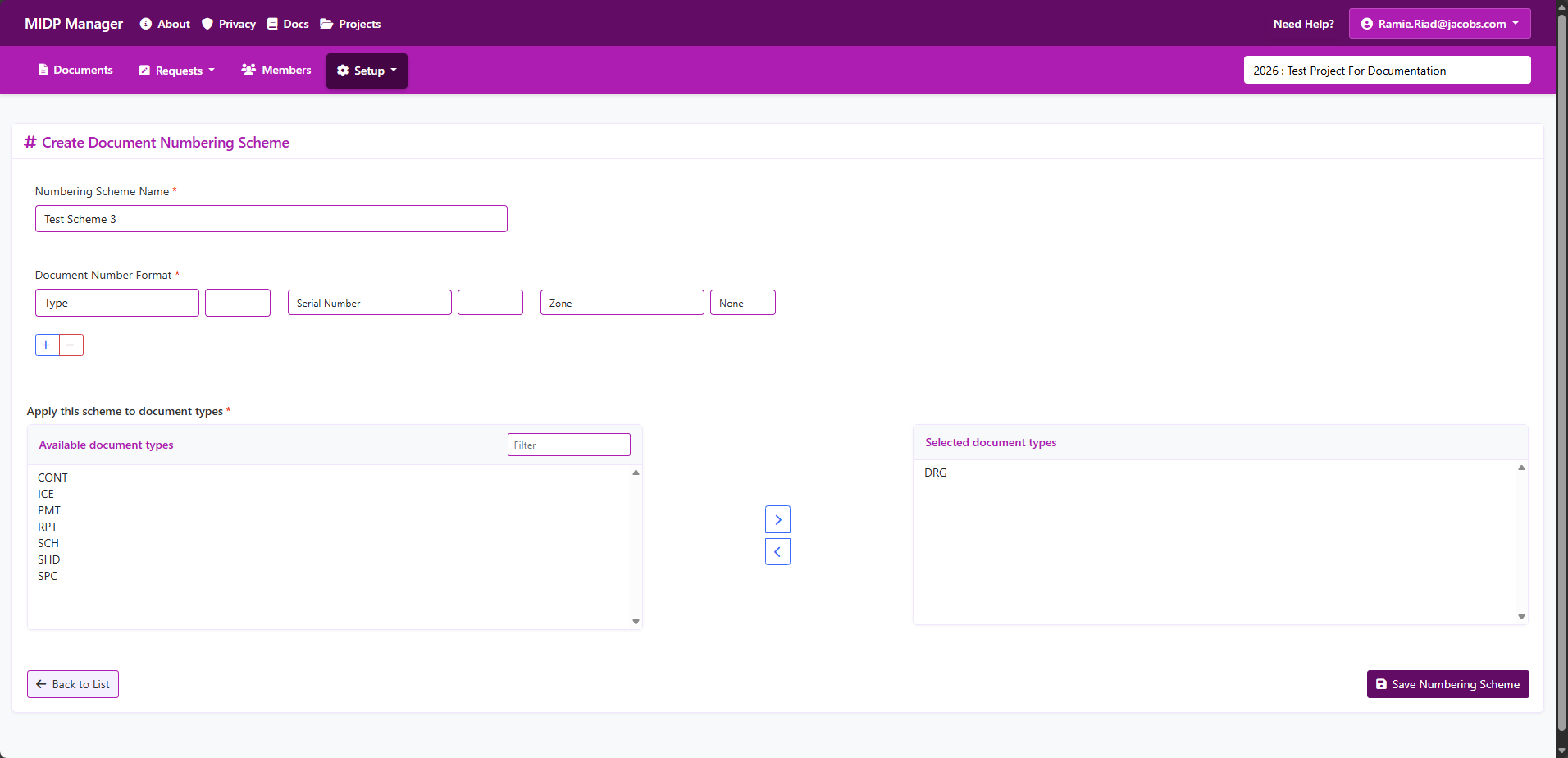 Create Document form