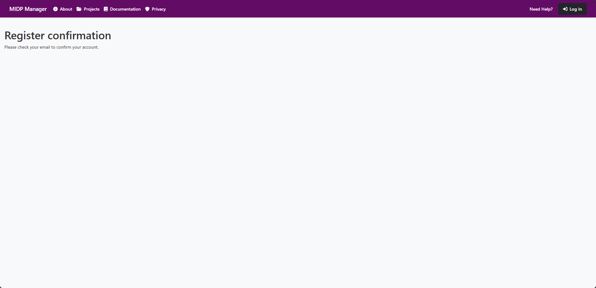 Email confirmation message screenshot