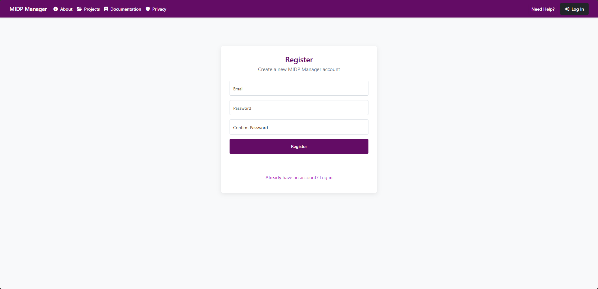 Registration page screenshot