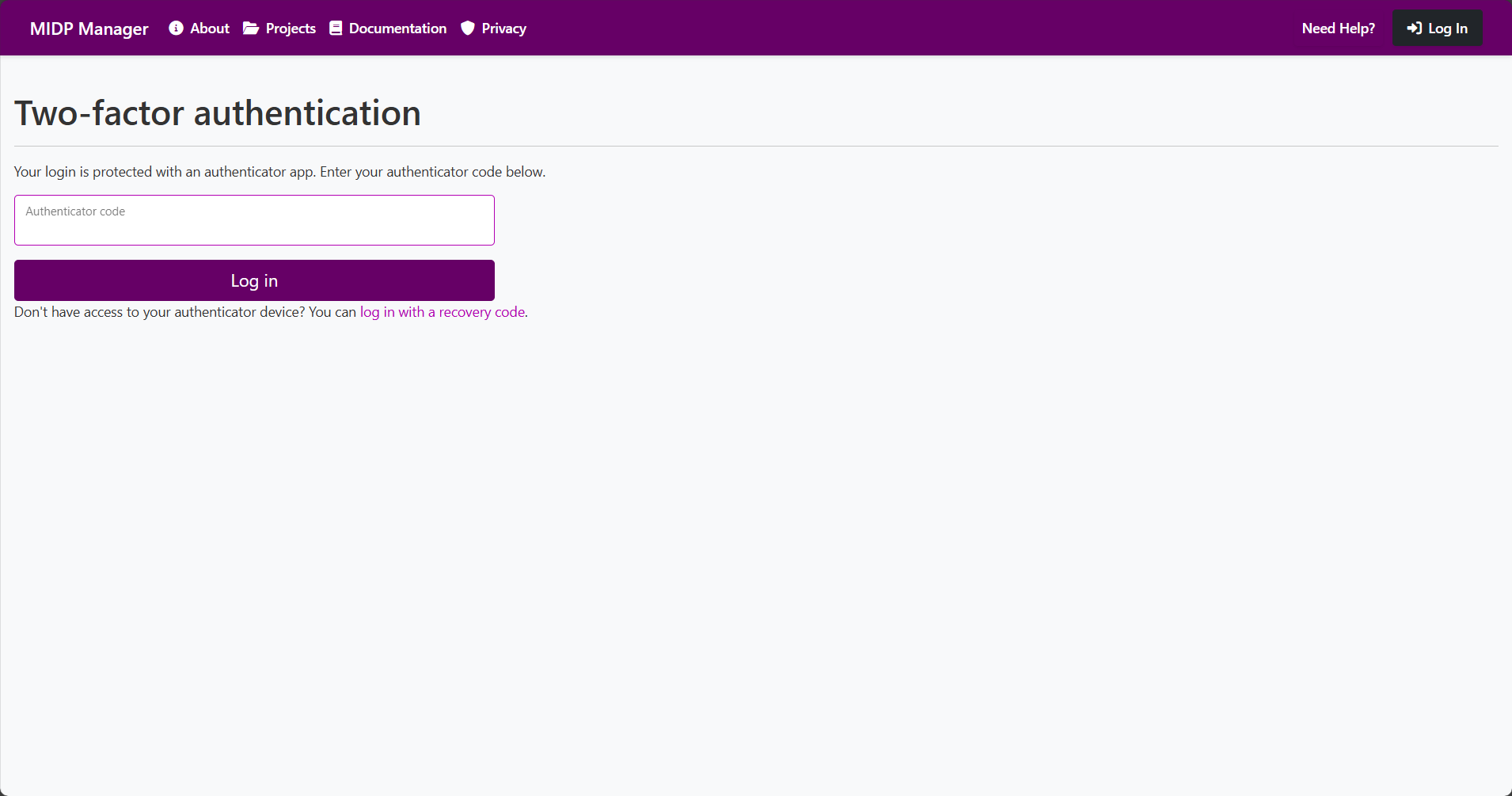 2FA prompt (authenticator code)
